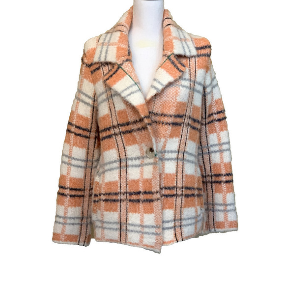 Soft Surroundings Briony Soft Plaid Jacket, ivory/orange, extra large - Picture 1 of 8